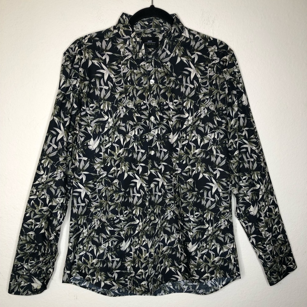 Moss London Men’s Tropical Print Shirt Extra Slim Fit 100% Cotton Resortwear